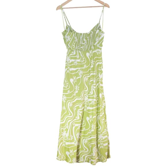 NWOT ASTR Maybel Retro Midi Bustier Dress in Celery Floral w/ Flounce Hem Size M - Picture 3 of 7